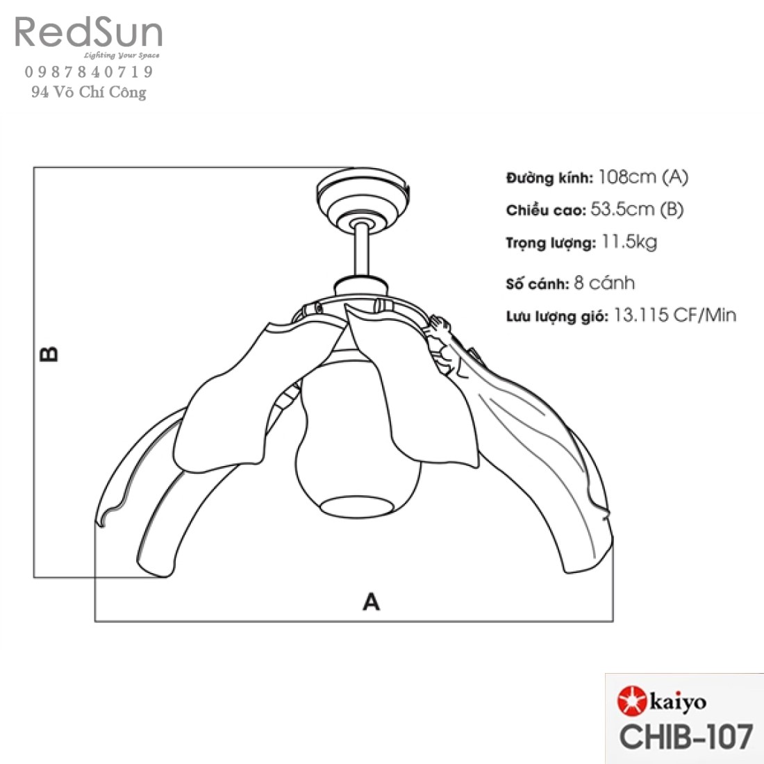 Quạt trần đèn KaiyoKukan CHIB-107