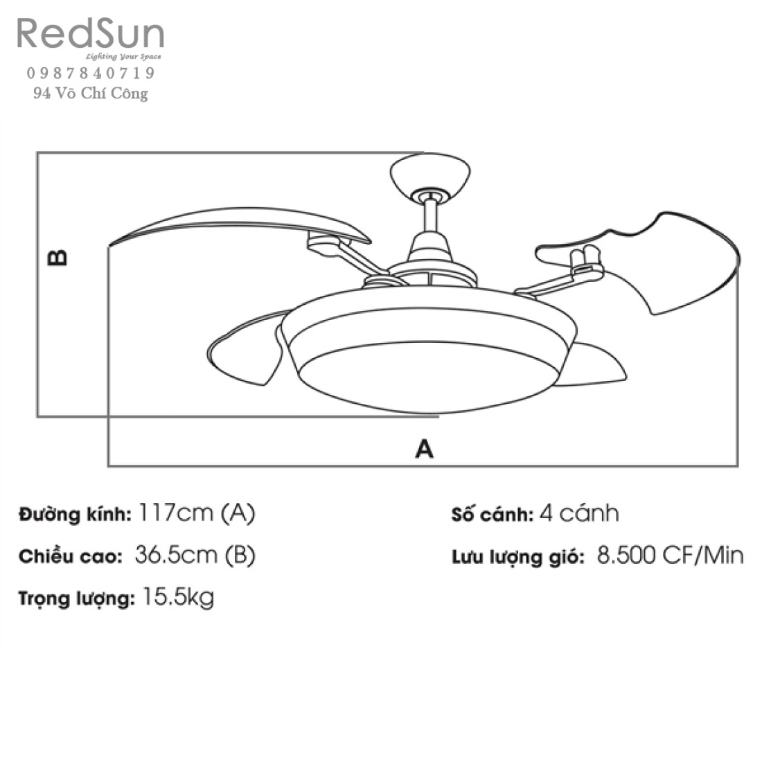 Quạt trần đèn KaiyoKukan TOYA-214-ORB