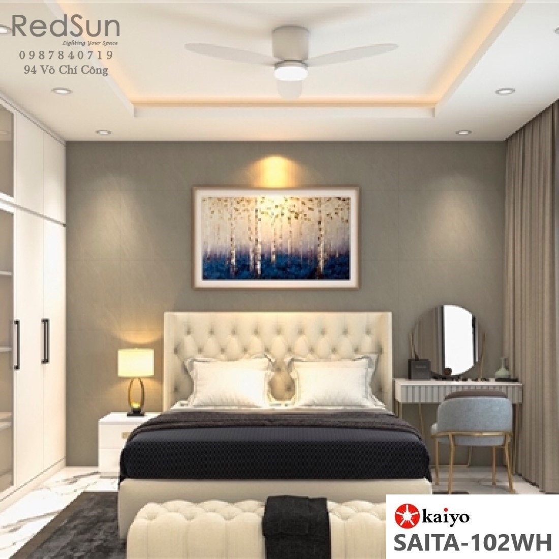 Quạt trần đèn KaiyoKukan SAITA-102 WH