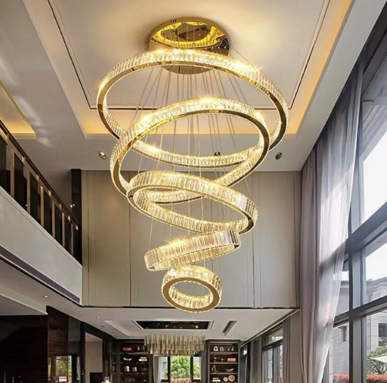 Đèn Chùm Pha Lê Hiện Đại Lắp Thông Tầng Sảnh Khách Sạn, Phòng Khách, Cầu Thang TPLTM