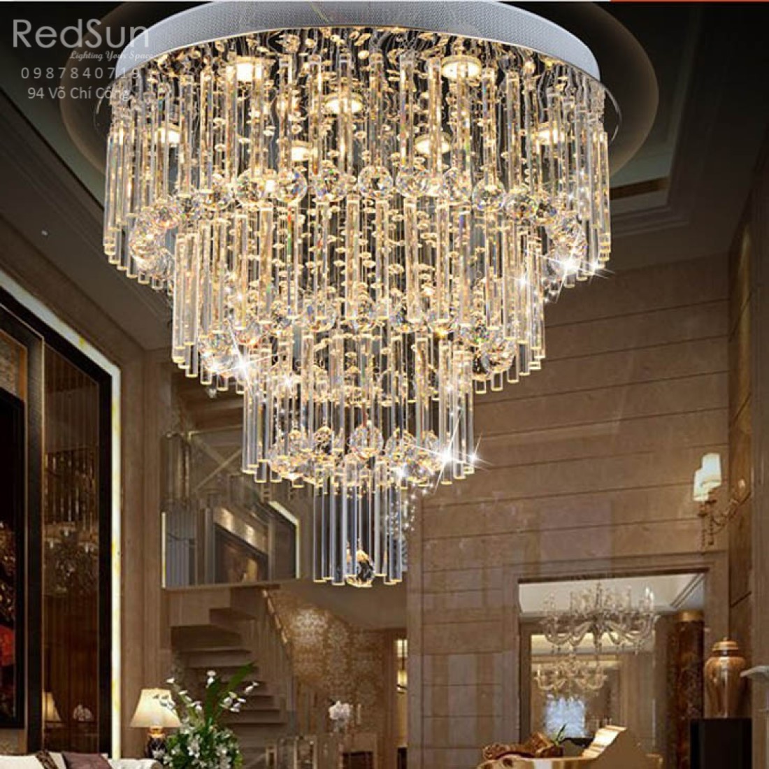 Chùm thả giọt pha lê tầng mâm tròn CT8001-T