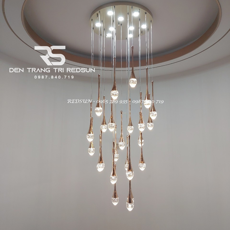 Đèn Thả Trần Hiện Đại Lắp Thông Tầng Cầu Thang, Phòng Khách, Bàn Ăn Chất Liệu Pha Lê HTK033