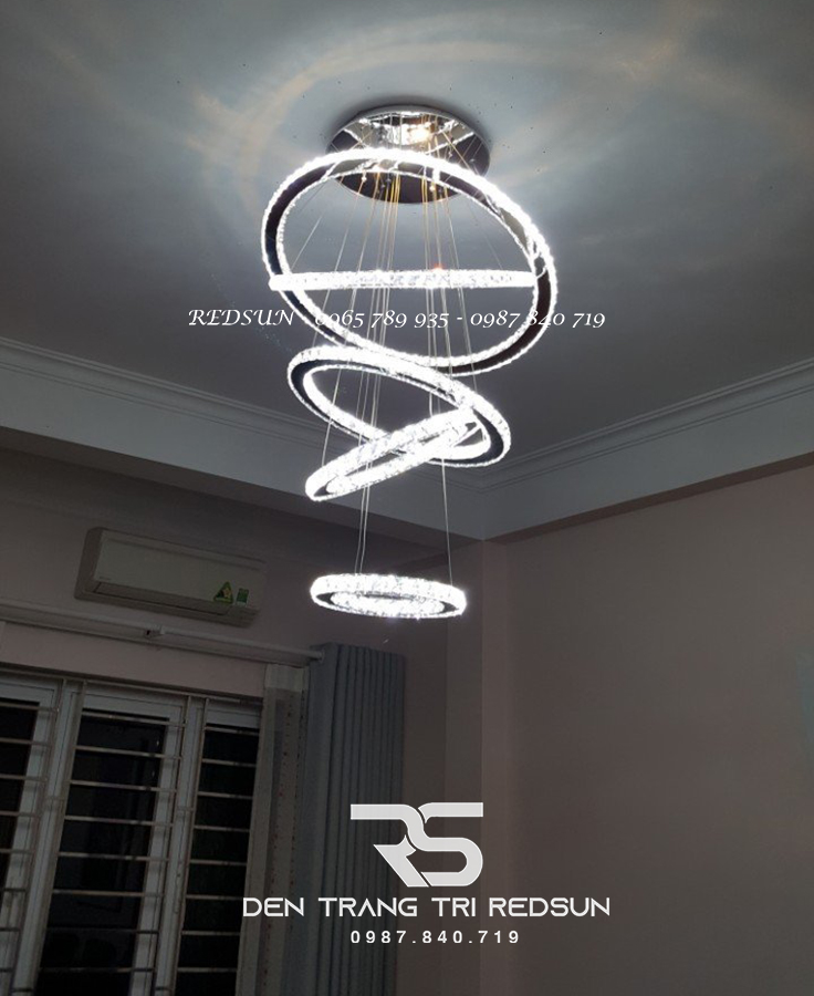Đèn Chùm Pha Lê Hiện Đại Cao Cấp Lắp Thông Tầng Phòng Khách, Cầu Thang, Sảnh Khách Sạn TPLTD Bản 3cm