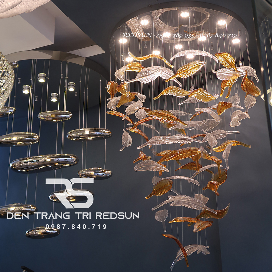 Đèn Thả Hiện Đại Lông Vũ Thuỷ Tinh Lắp Phòng Khách, Sảnh Chờ, Cầu Thang Thông Tầng HTK055