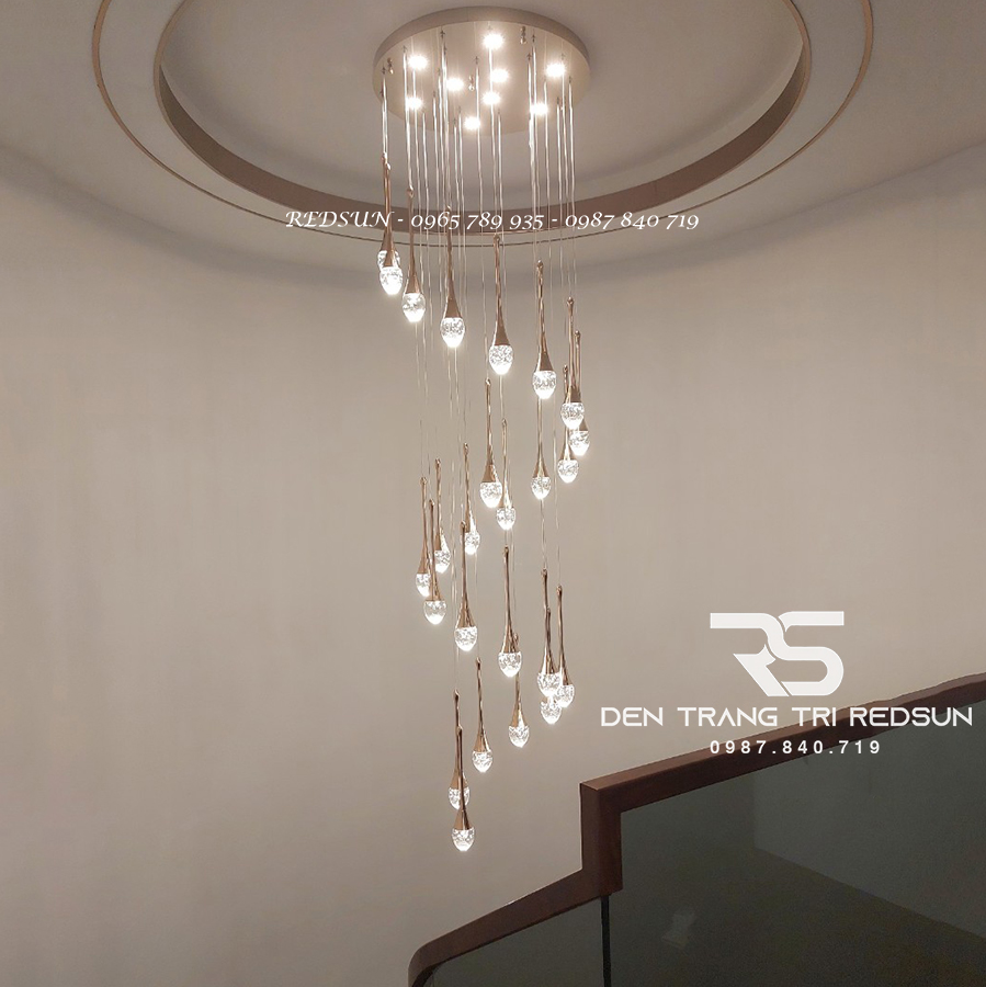Đèn Thả Trần Hiện Đại Lắp Thông Tầng Cầu Thang, Phòng Khách, Bàn Ăn Chất Liệu Pha Lê HTK033
