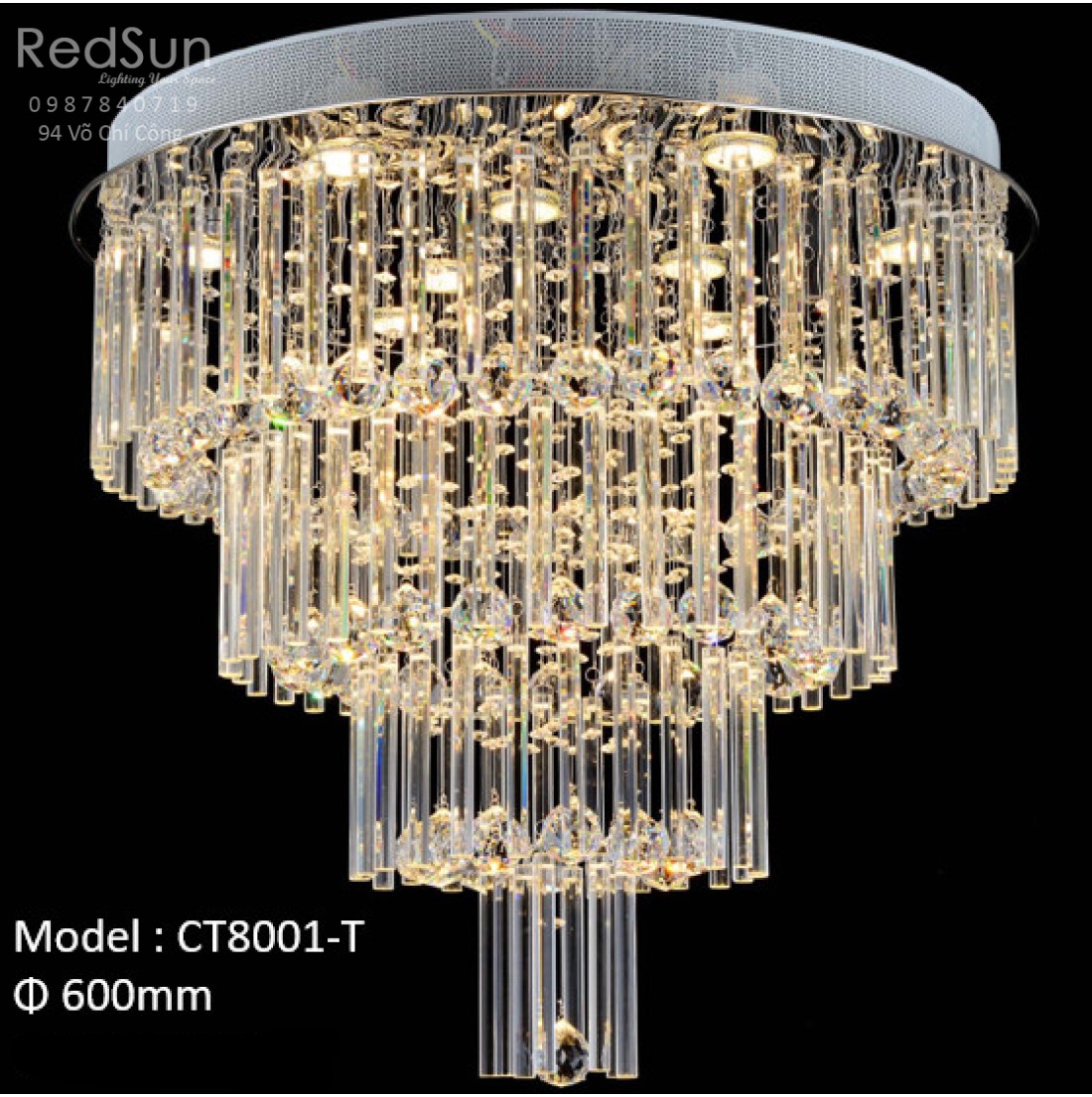 Chùm thả giọt pha lê tầng mâm tròn CT8001-T
