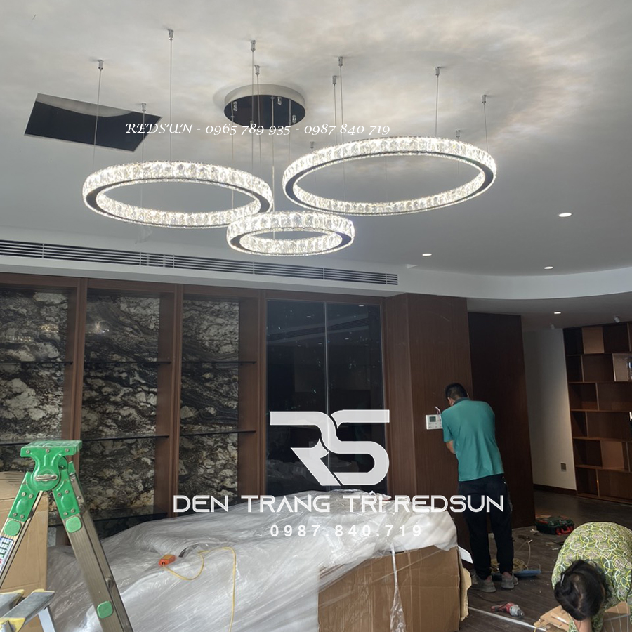 Đèn Chùm Pha Lê Hiện Đại Cao Cấp Lắp Thông Tầng Phòng Khách, Cầu Thang, Sảnh Khách Sạn TPLTD Bản 5cm