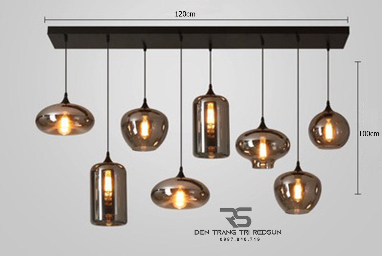 Đèn Thả Bàn Ăn Hiện Đại Bắc Âu Choá Thuỷ Tinh Đen Khói CDT-L014 Bộ 8 Thả