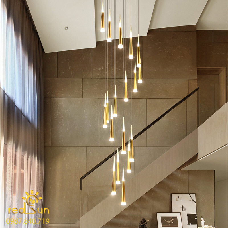 Đèn Thả Trần Hiện Đại Lắp Thông Tầng Cầu Thang, Phòng Khách, Bàn Ăn Chất Liệu Acrylic HTK016