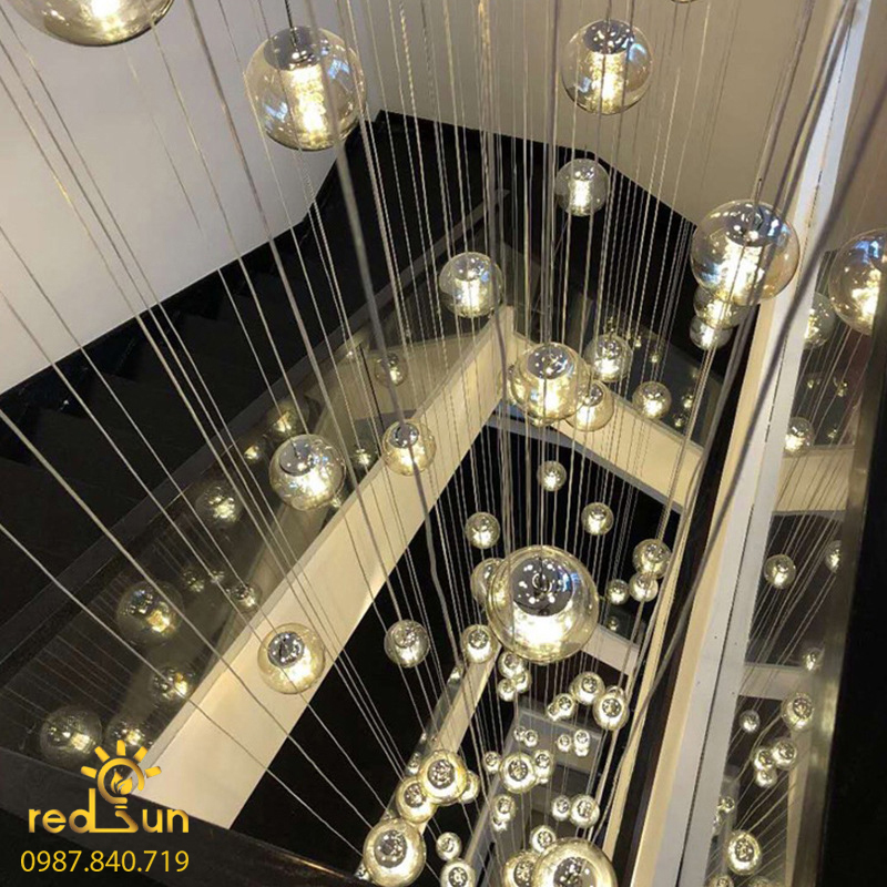Đèn Thả Trần Hiện Đại Lắp Thông Tầng Cầu Thang, Phòng Khách, Bàn Ăn Chất Liệu Thuỷ Tinh Pha Lê HTK018