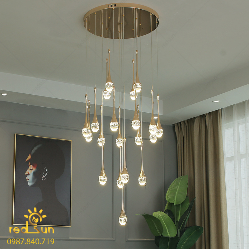 Đèn Thả Trần Hiện Đại Lắp Thông Tầng Cầu Thang, Phòng Khách, Bàn Ăn Chất Liệu Pha Lê HTK033