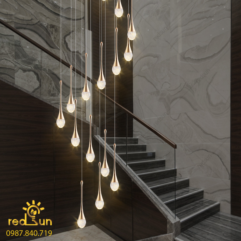 Đèn Thả Trần Hiện Đại Lắp Thông Tầng Cầu Thang, Phòng Khách, Bàn Ăn Chất Liệu Pha Lê HTK033