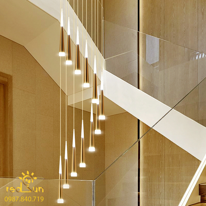 Đèn Thả Trần Hiện Đại Lắp Thông Tầng Cầu Thang, Phòng Khách, Bàn Ăn Chất Liệu Acrylic HTK016