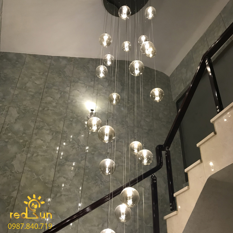 Đèn Thả Trần Hiện Đại Lắp Thông Tầng Cầu Thang, Phòng Khách, Bàn Ăn Chất Liệu Thuỷ Tinh Pha Lê HTK018