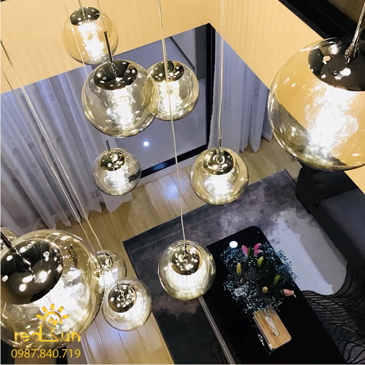 Đèn Thả Trần Hiện Đại Lắp Thông Tầng Cầu Thang, Phòng Khách, Bàn Ăn Chất Liệu Thuỷ Tinh Pha Lê HTK018
