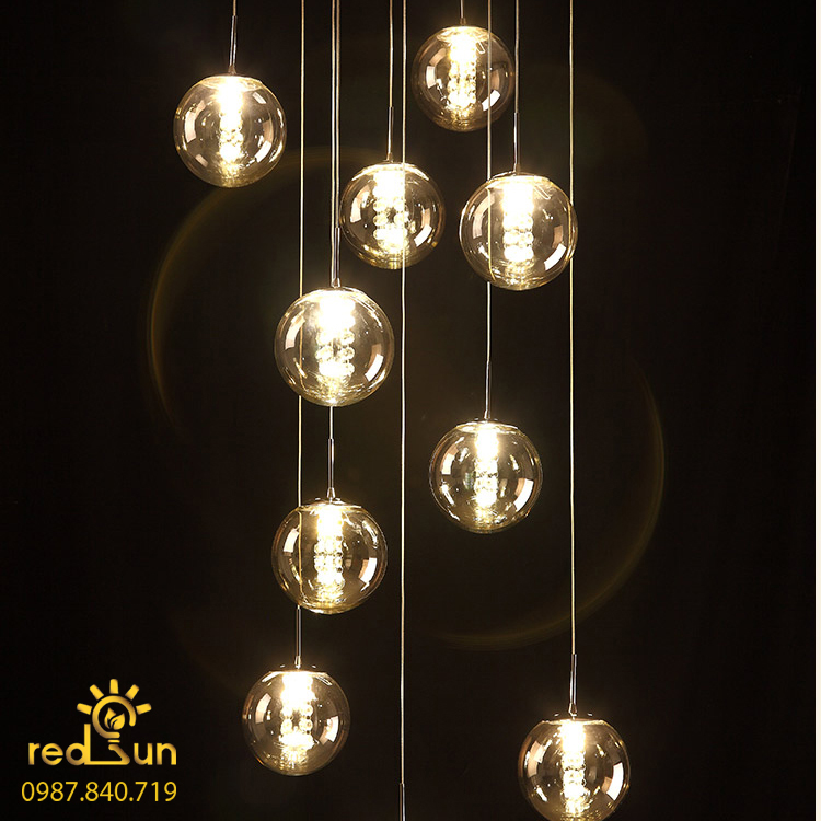 Đèn Thả Trần Hiện Đại Lắp Thông Tầng Cầu Thang, Phòng Khách, Bàn Ăn Chất Liệu Thuỷ Tinh Pha Lê HTK018