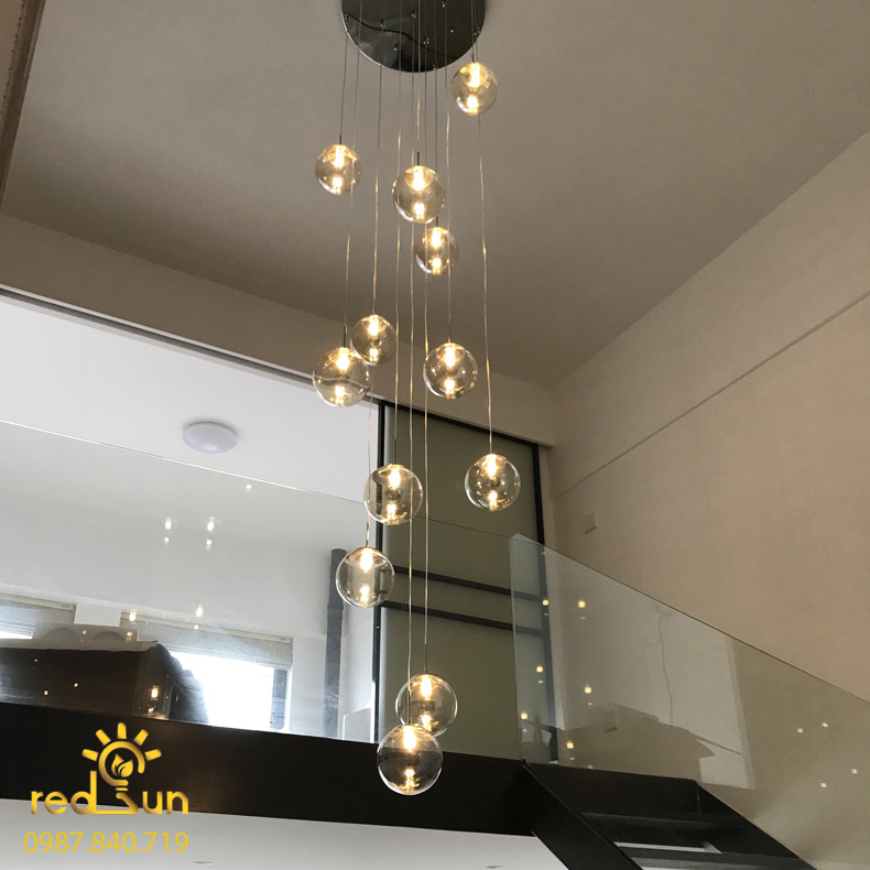 Đèn Thả Trần Hiện Đại Lắp Thông Tầng Cầu Thang, Phòng Khách, Bàn Ăn Chất Liệu Thuỷ Tinh Pha Lê HTK018