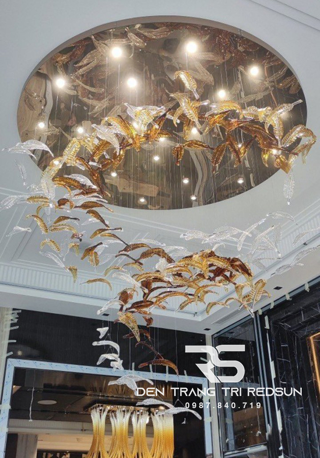 Đèn Thả Hiện Đại Lông Vũ Thuỷ Tinh Lắp Phòng Khách, Sảnh Chờ, Cầu Thang Thông Tầng HTK055