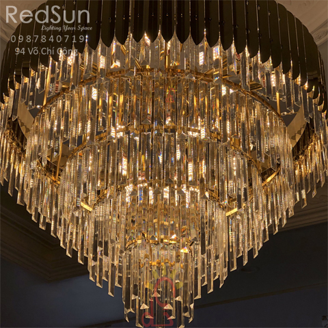 Chùm Đèn Đồng Pha lê 5 tầng (Thực tế)