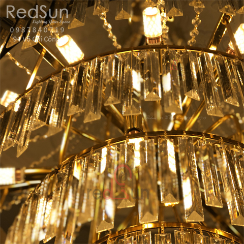 Chùm Đèn Đồng Pha lê 5 tầng (Thực tế)