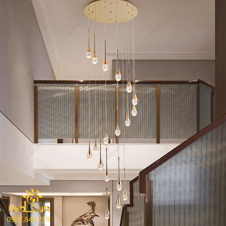 Đèn Thả Trần Hiện Đại Lắp Thông Tầng Cầu Thang, Phòng Khách, Bàn Ăn Chất Liệu Pha Lê HTK033