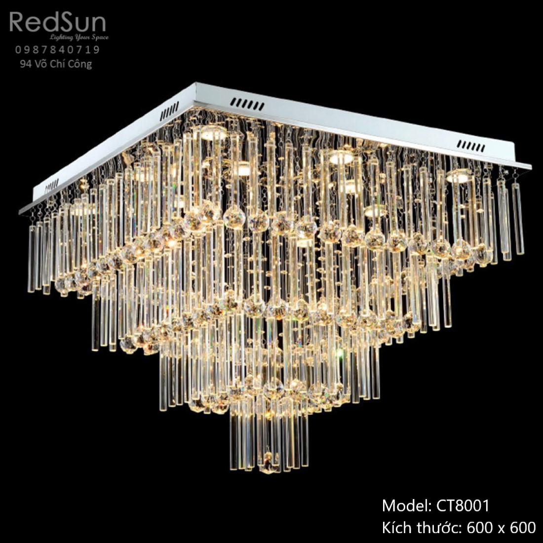 Chùm thả giọt pha lê 4 tầng mâm vuông CT8001-V