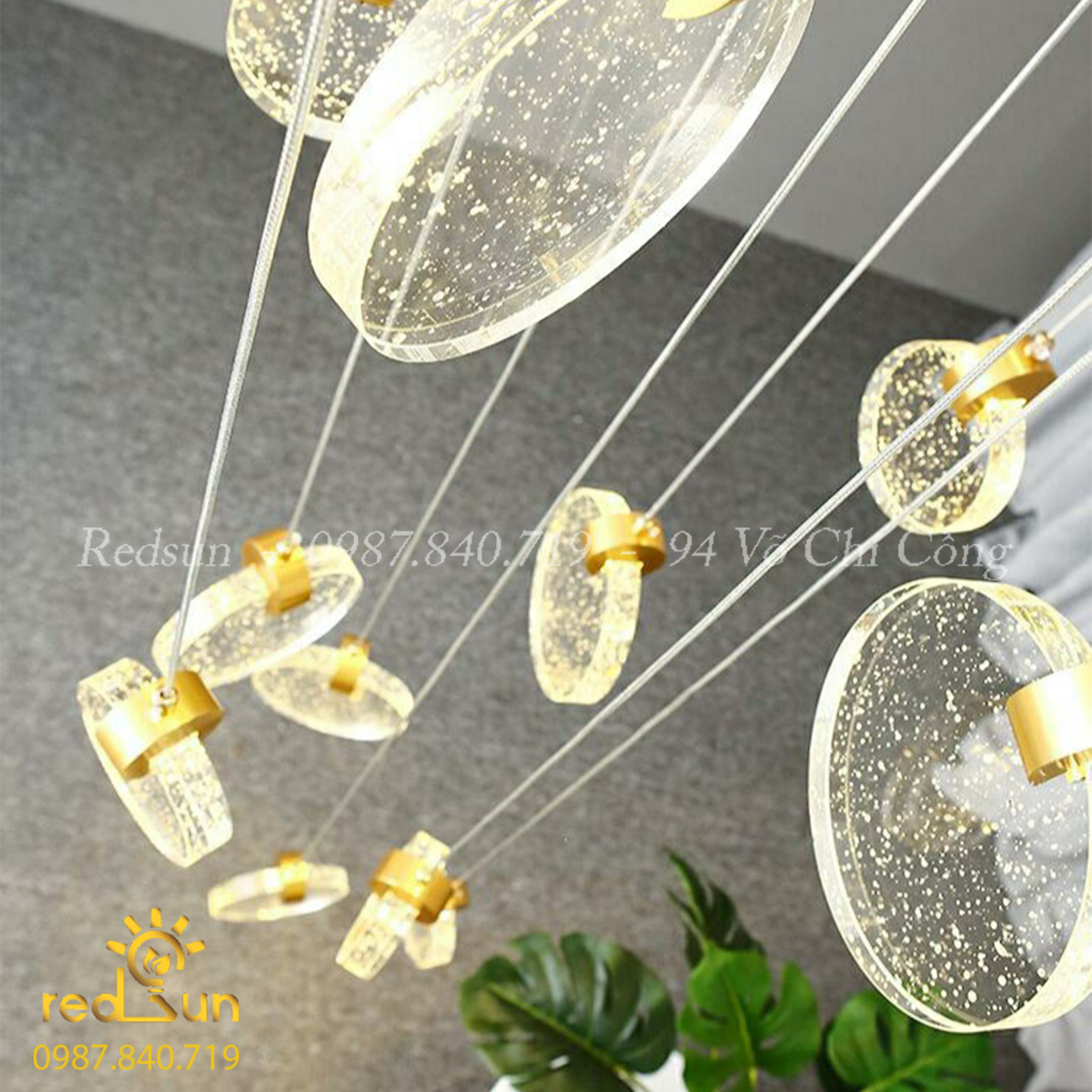 Đèn Thả Trần Hiện Đại Lắp Thông Tầng Cầu Thang, Phòng Khách, Bàn Ăn Chất Liệu Pha Lê HTK028 