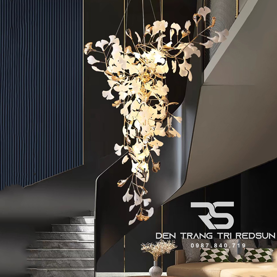 Đèn Chùm Lắp Thông Tầng, Sảnh Khách Sạn Phong Cách Bắc Âu Hiện Đại Ginkgo Leaf (Lá Bạch Quả) DC-T087