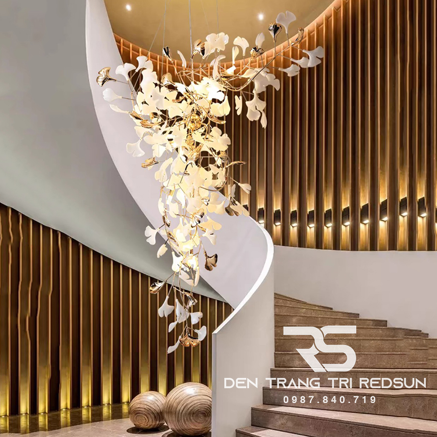 Đèn Chùm Lắp Thông Tầng, Sảnh Khách Sạn Phong Cách Bắc Âu Hiện Đại Ginkgo Leaf (Lá Bạch Quả) DC-T087