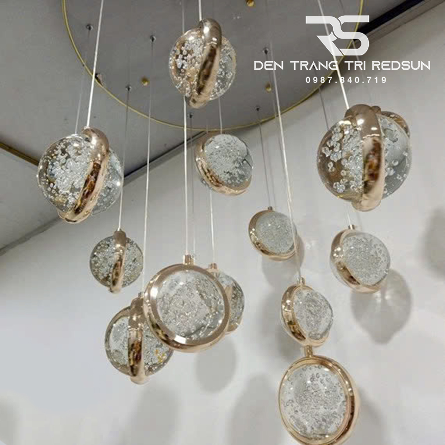 Đèn Thả Trần Hiện Đại Lắp Thông Tầng Cầu Thang, Phòng Khách, Bàn Ăn Chất Liệu Pha Lê HTK029