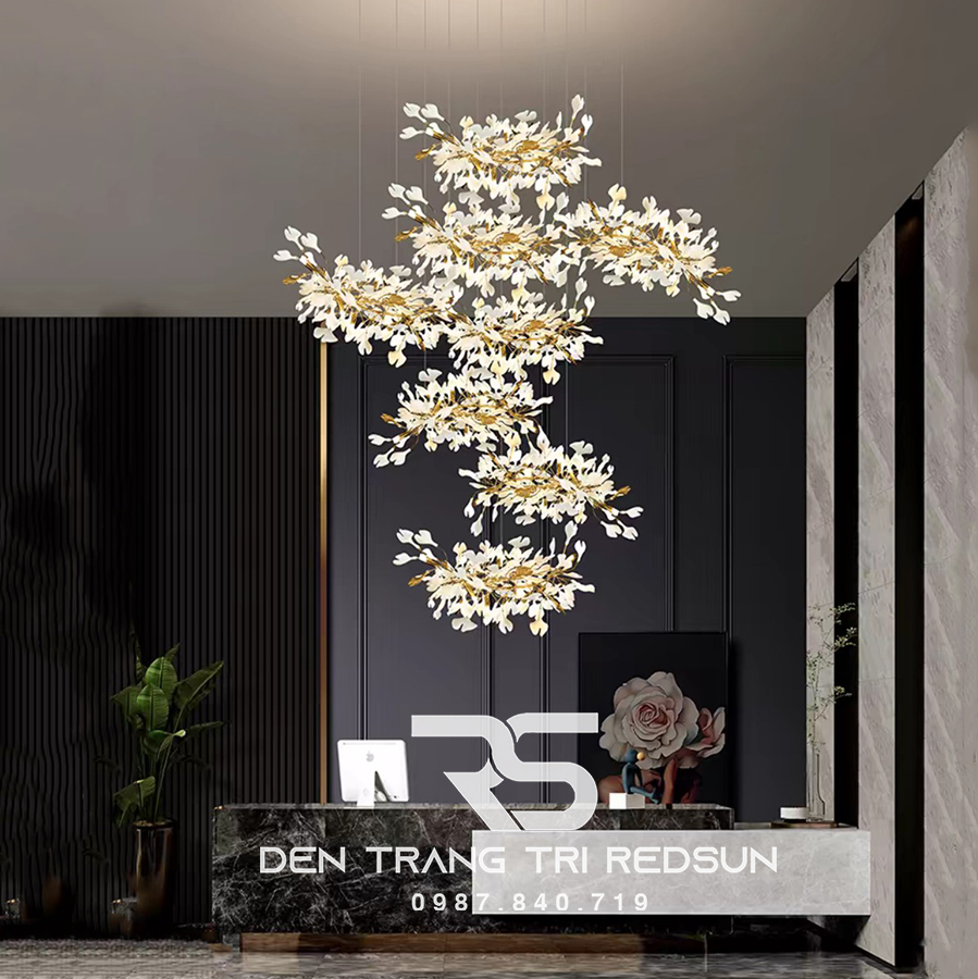 Đèn Chùm Lắp Thông Tầng, Sảnh Khách Sạn Phong Cách Bắc Âu Hiện Đại Ginkgo Leaf (Lá Bạch Quả) DC-T087