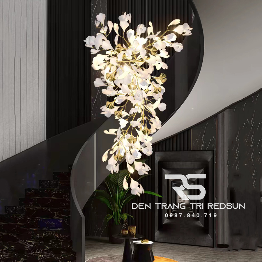 Đèn Chùm Lắp Thông Tầng, Sảnh Khách Sạn Phong Cách Bắc Âu Hiện Đại Ginkgo Leaf (Lá Bạch Quả) DC-T087