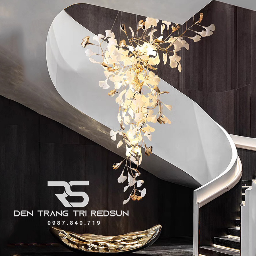 Đèn Chùm Lắp Thông Tầng, Sảnh Khách Sạn Phong Cách Bắc Âu Hiện Đại Ginkgo Leaf (Lá Bạch Quả) DC-T087