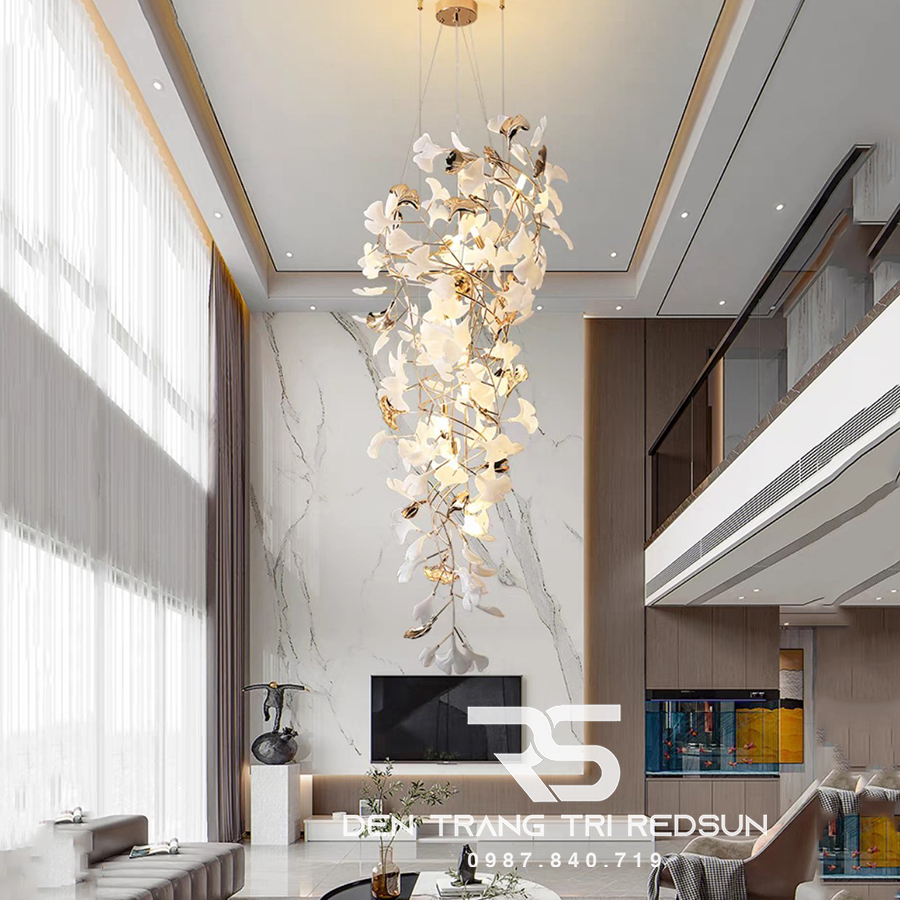 Đèn Chùm Lắp Thông Tầng, Sảnh Khách Sạn Phong Cách Bắc Âu Hiện Đại Ginkgo Leaf (Lá Bạch Quả) DC-T087