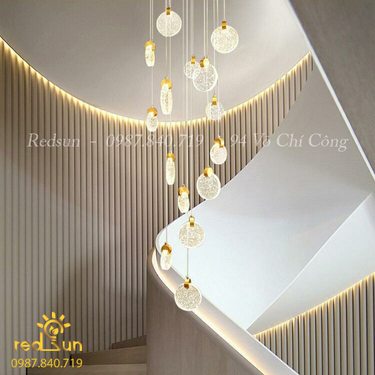 Đèn Thả Trần Hiện Đại Lắp Thông Tầng Cầu Thang, Phòng Khách, Bàn Ăn Chất Liệu Pha Lê HTK028 