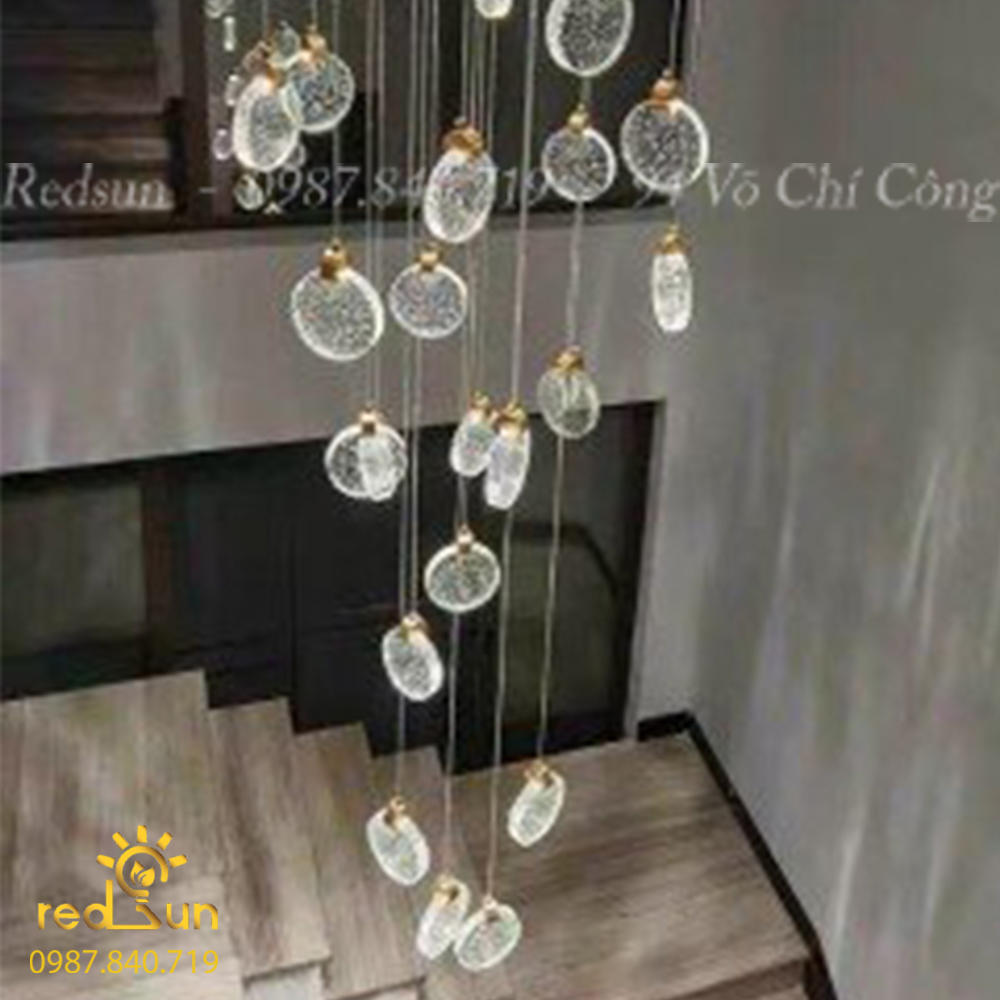Đèn Thả Trần Hiện Đại Lắp Thông Tầng Cầu Thang, Phòng Khách, Bàn Ăn Chất Liệu Pha Lê HTK028 