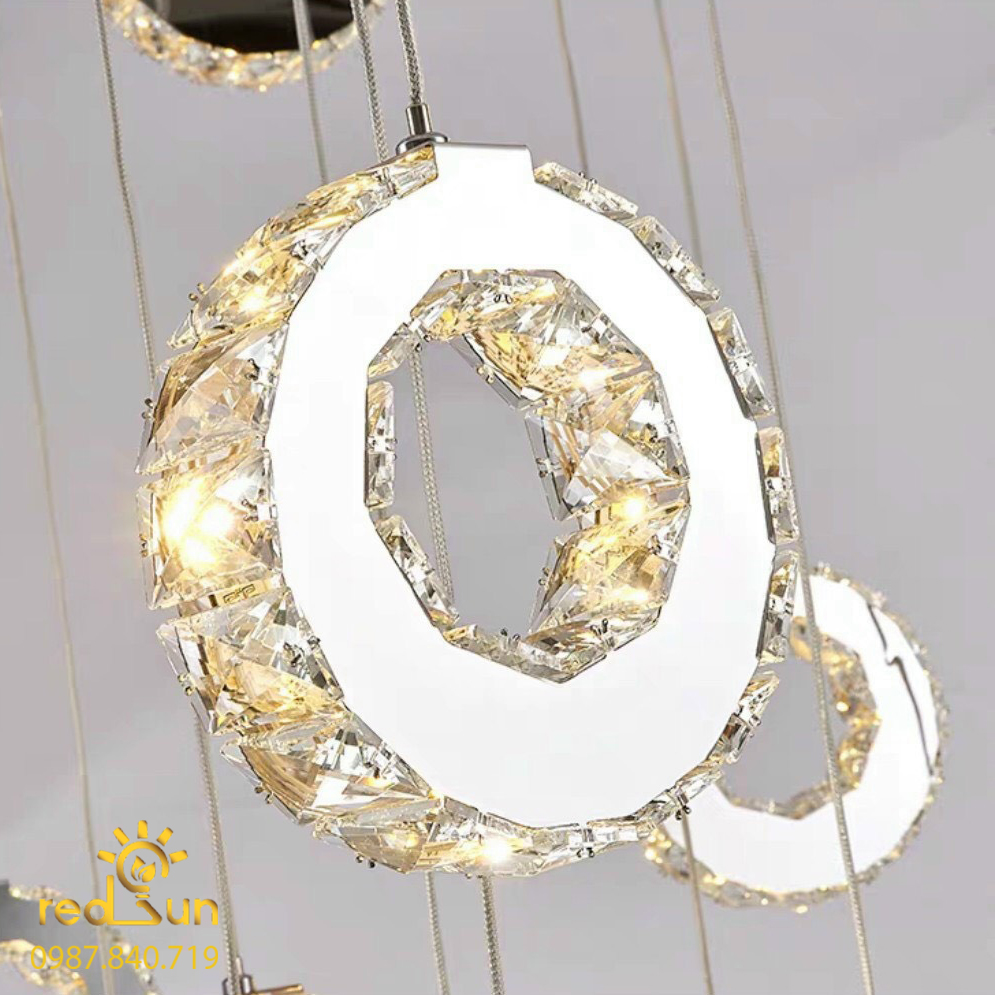 Đèn Thả Trần Hiện Đại Lắp Thông Tầng Cầu Thang, Phòng Khách, Bàn Ăn Chất Liệu Pha Lê HTK031 