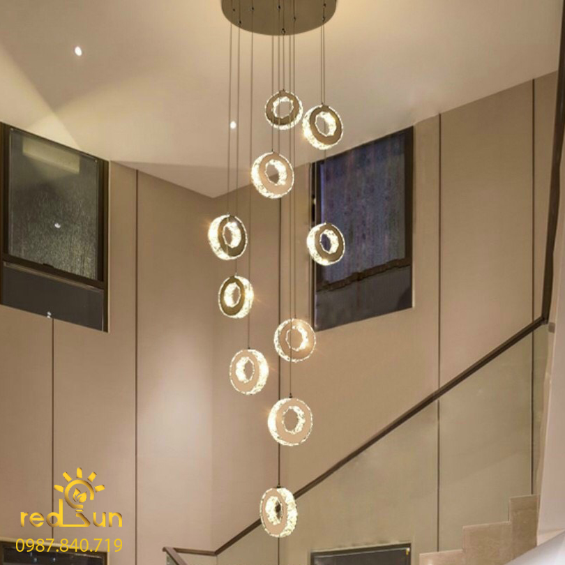 Đèn Thả Trần Hiện Đại Lắp Thông Tầng Cầu Thang, Phòng Khách, Bàn Ăn Chất Liệu Pha Lê HTK031 