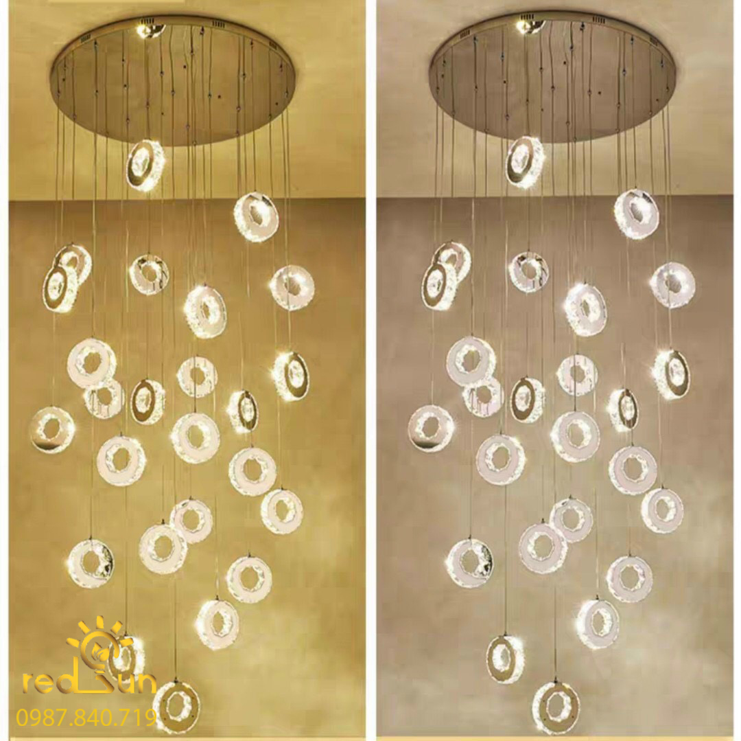 Đèn Thả Trần Hiện Đại Lắp Thông Tầng Cầu Thang, Phòng Khách, Bàn Ăn Chất Liệu Pha Lê HTK031 