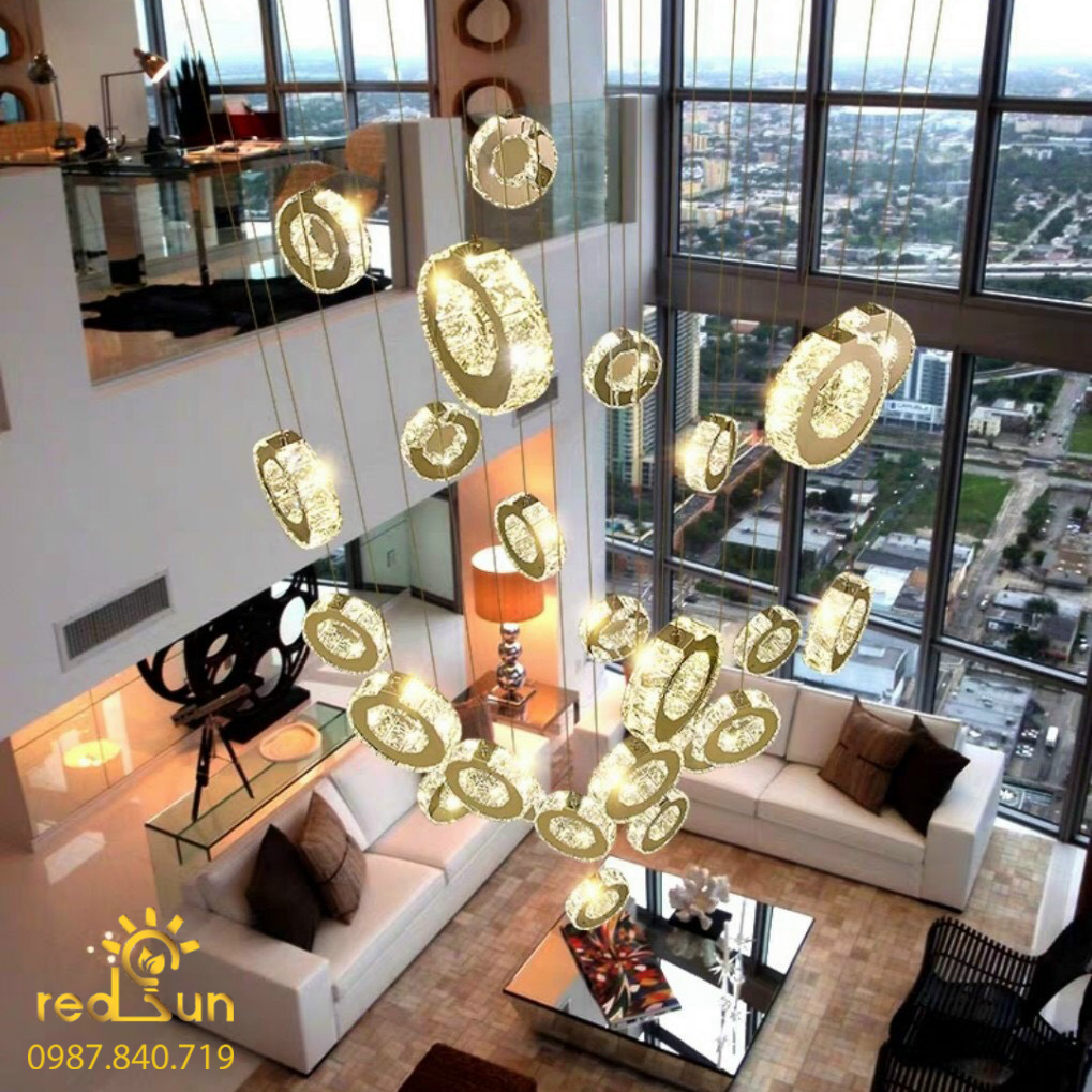 Đèn Thả Trần Hiện Đại Lắp Thông Tầng Cầu Thang, Phòng Khách, Bàn Ăn Chất Liệu Pha Lê HTK031 