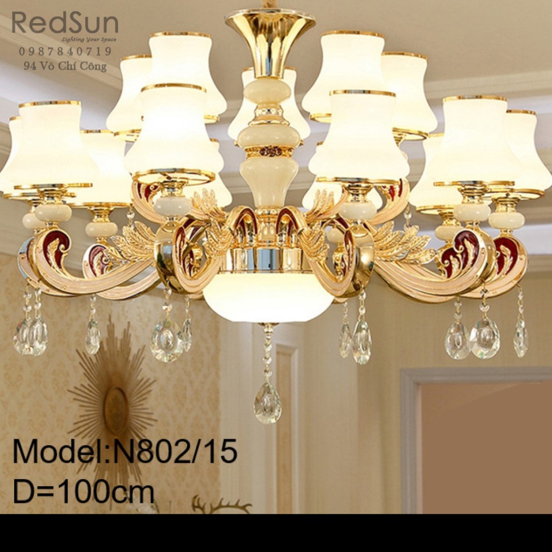 Đèn chùm thả pha lê phong cách cổ điển N802