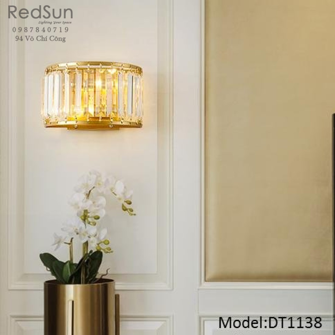 Đèn Tường Pha Lê Hiện Đại Khung Vàng DT1138