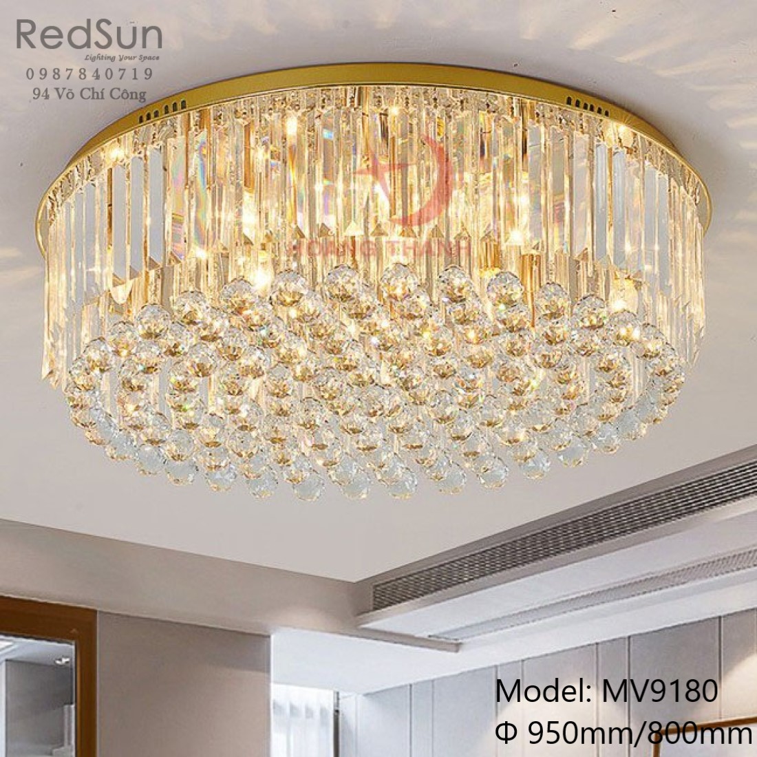 Đèn Mâm Pha Lê Ốp Trần Phòng Khách Hiện Đại MV9180