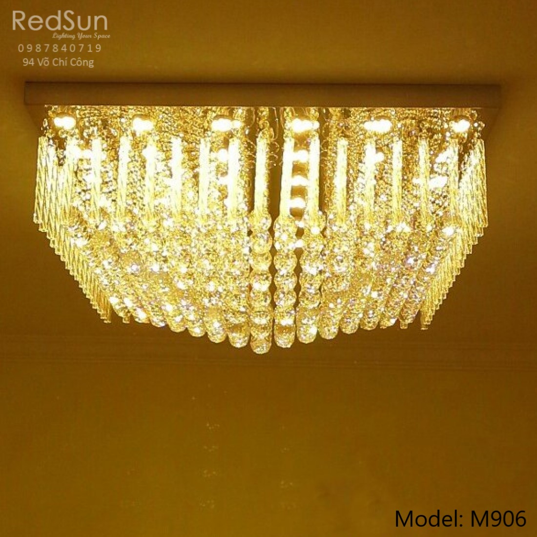Đèn chùm thả pha lê mâm vuông M906