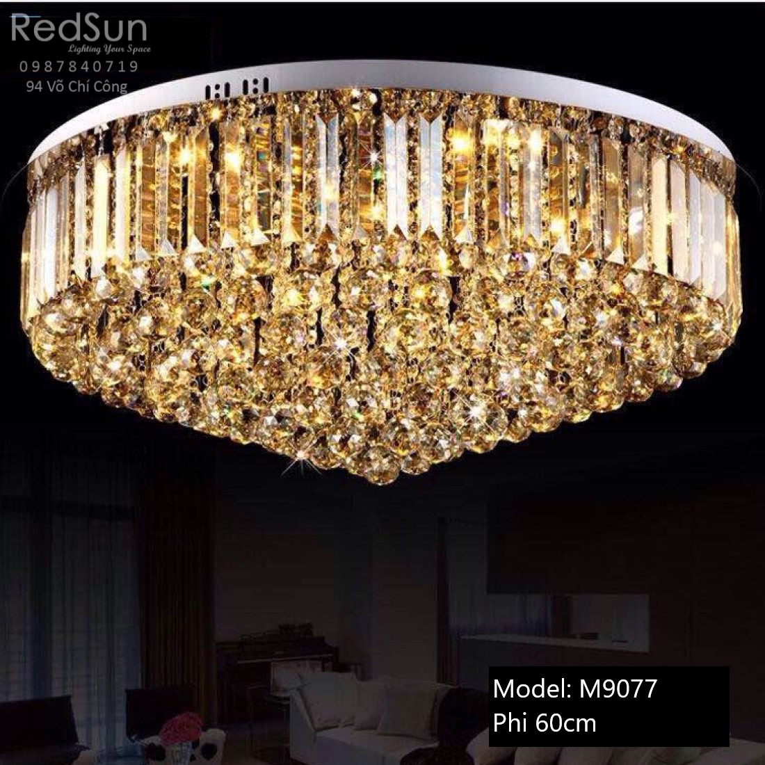 Đèn Mâm Pha Lê Ốp Trần Phòng Khách Hiện Đại M9077