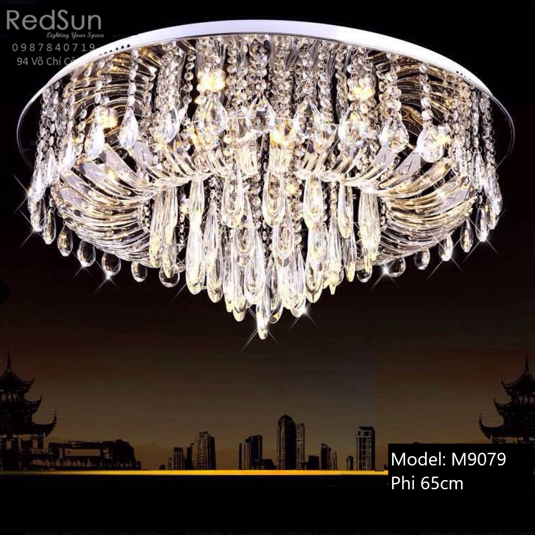 Đèn Mâm Pha Lê Ốp Trần Phòng Khách Hiện Đại M9079