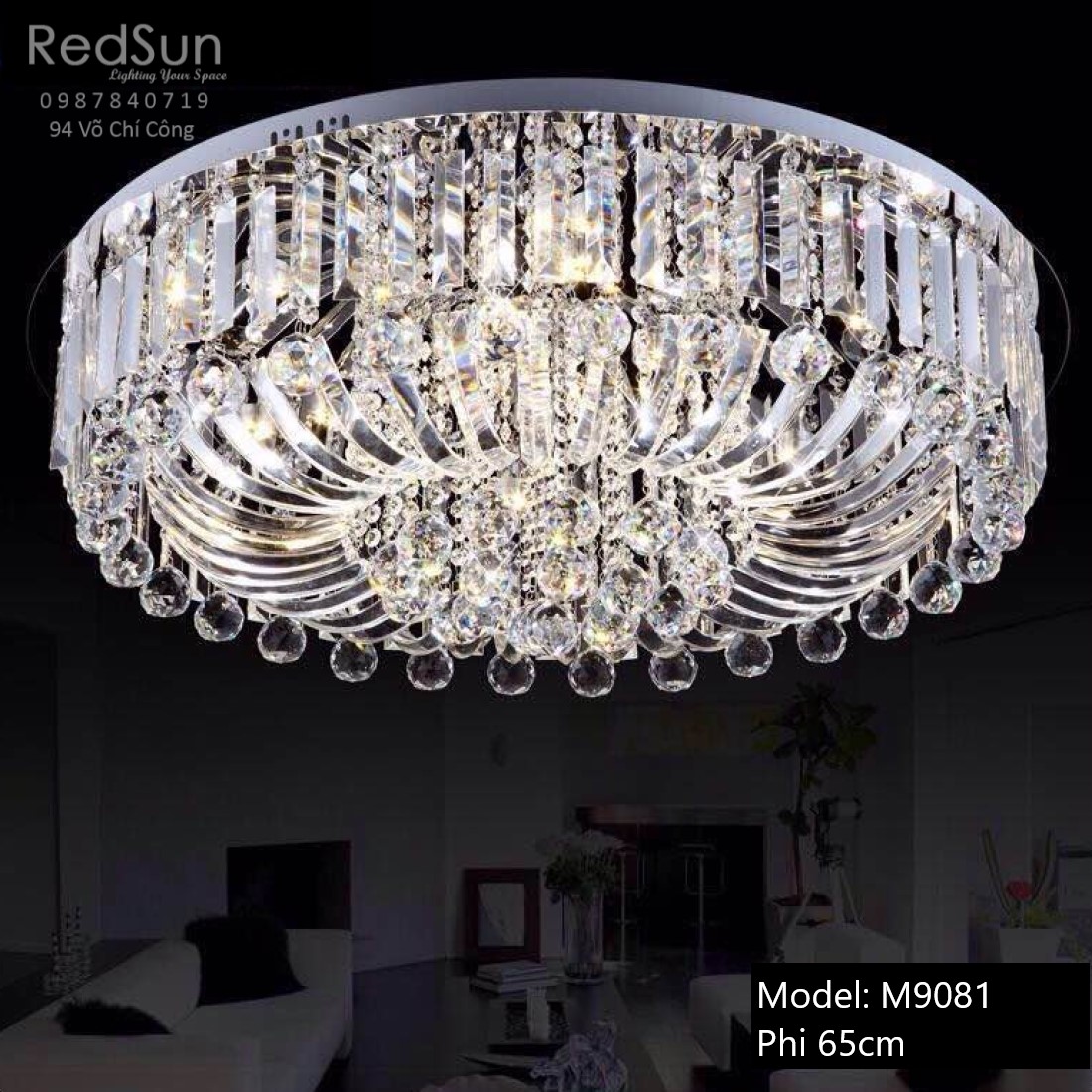 Đèn Mâm Pha Lê Ốp Trần Phòng Khách Hiện Đại M9081