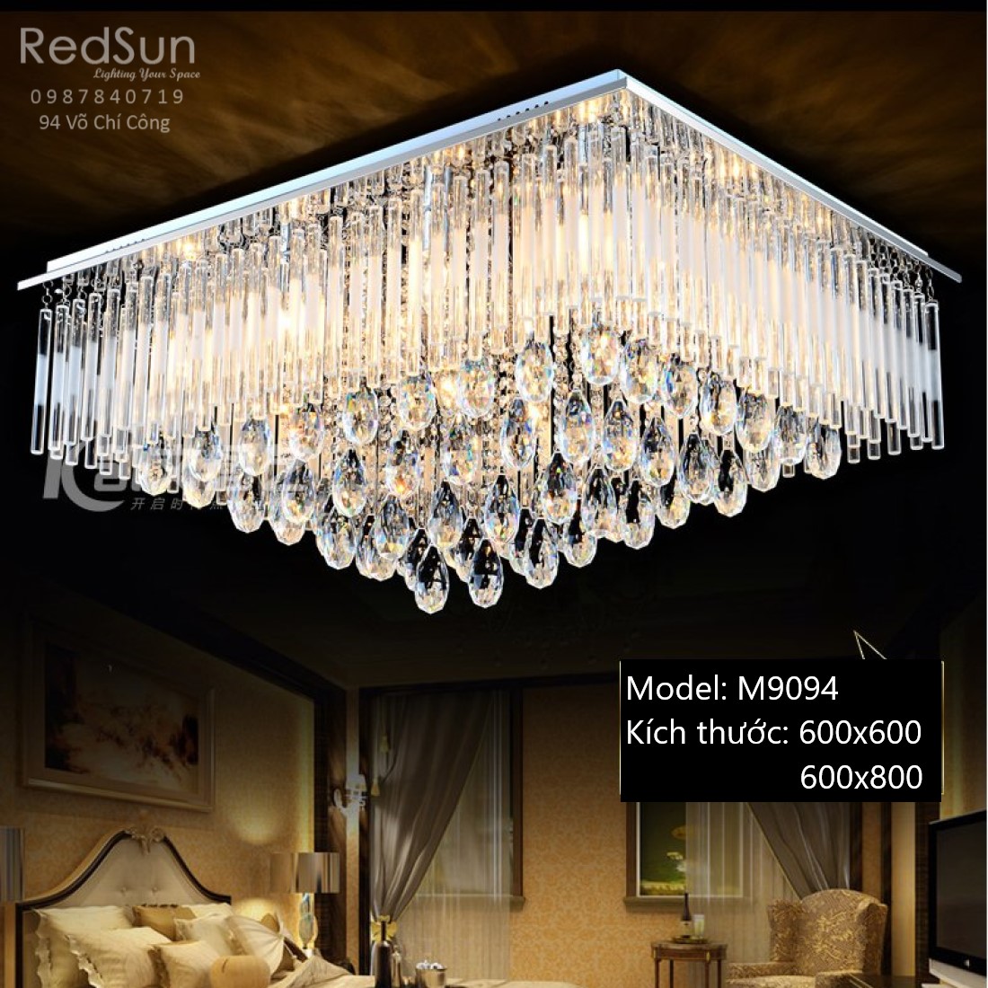 Đèn Ốp Trần Pha Lê Mâm Vuông Phong Cách Hiện Đại  M9094