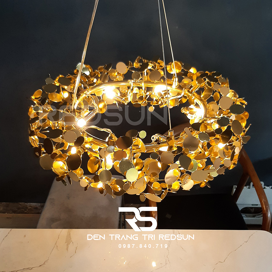 Đèn Chùm Phòng Khách Hiện Đại Bắc Âu Khung Inox Mạ Vàng Đường Kính 60cm DC-L056