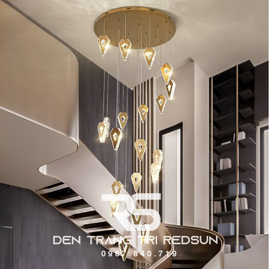 Đèn Thả Trần Hiện Đại Lắp Thông Tầng Cầu Thang, Phòng Khách, Bàn Ăn Chất Liệu Pha Lê HTK045